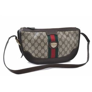 Auth GUCCI Web Sherry Line Shoulder Cross Body Bag GG PVC Leather Brown B8228